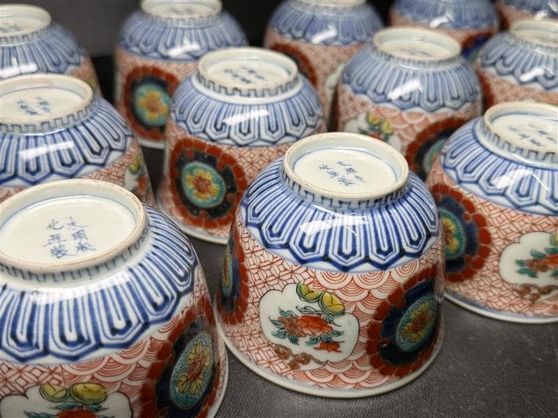 時代 古伊万里 錦手 四通組 60客 無傷 各15上 太明成化年製 文政十亥八月