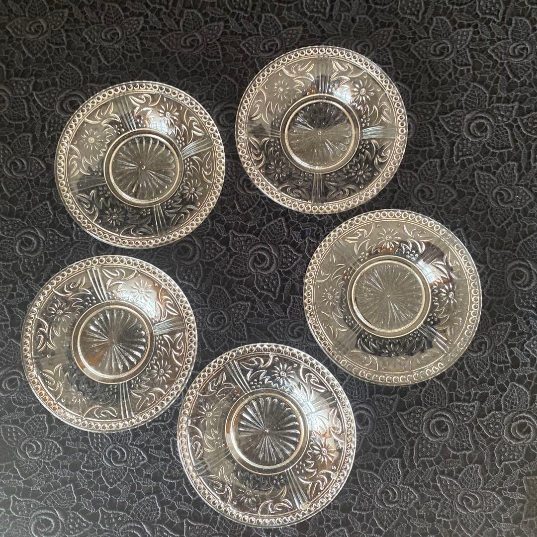 大正戦前　プレスガラス 皿 豆皿 プレート 菓子皿 骨董和ガラス古ガラスウラン