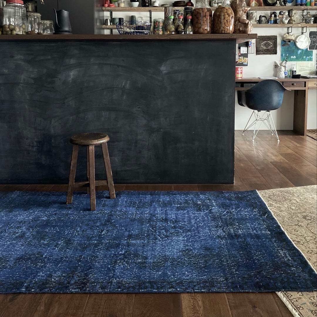 ブルーオーバーダイ　ヴィンテージラグ　トルコラグ
