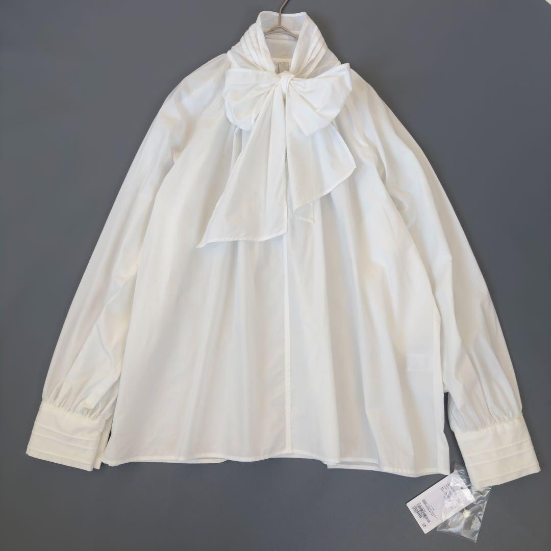 25年　新品　ユナイテッドアローズ コットンソリッド&ストライプボウタイブラウス