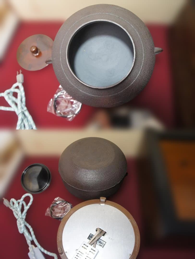 ☆本桐桑色置炉 在銘 真形釜 釜鐶 置炉用600w炭型電熱器 送料込み