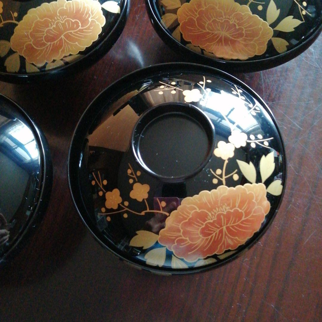 輪島塗　金彩蓋付吸物碗　5客　12.8cm