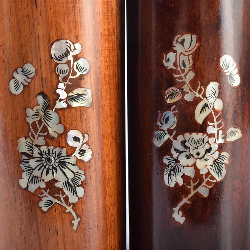 中国　古竹彫刻　山水人物文　螺鈿花文など　筆筒　六点まとめて　M　R7642