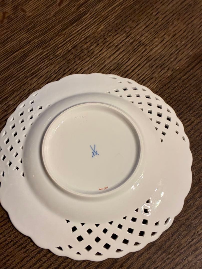 マイセン　ピンクローズ　21cm レース　プレート 金彩エッジ