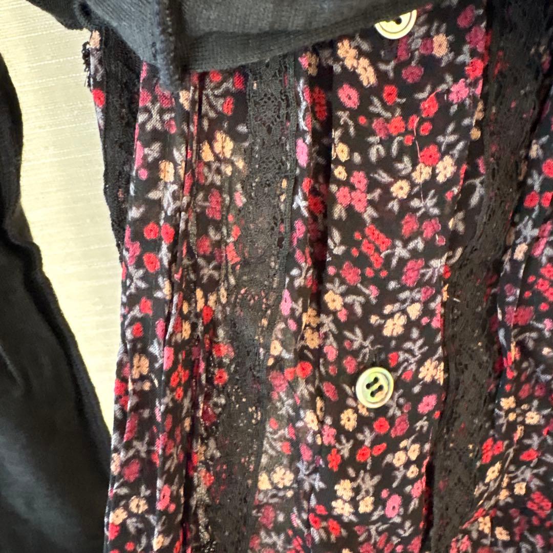 JUNYAWATANABE黒の花柄変形カーディガン付きワンピース