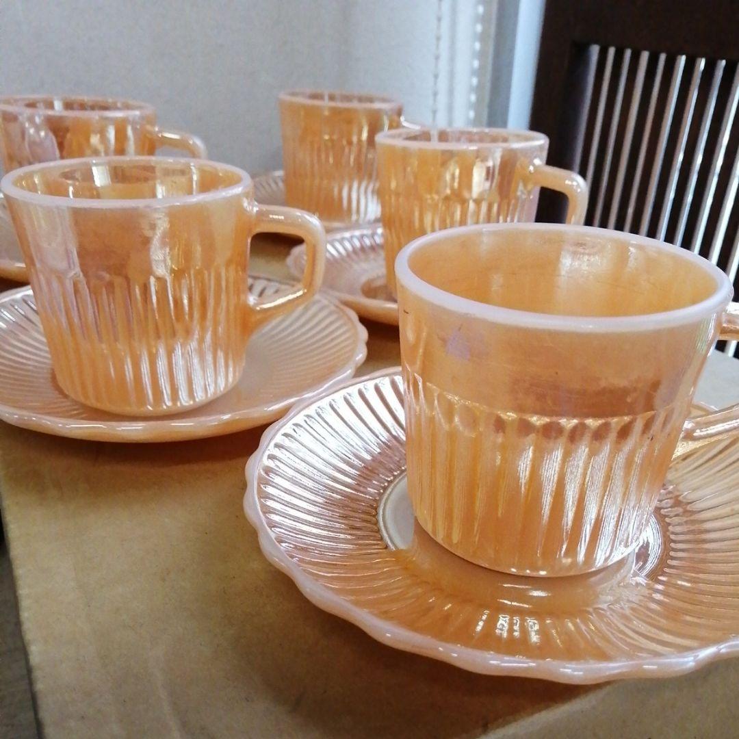 ファイヤーキング　マーキュリーグラス　カップ&ソーサー　ピーチラスター　５つ