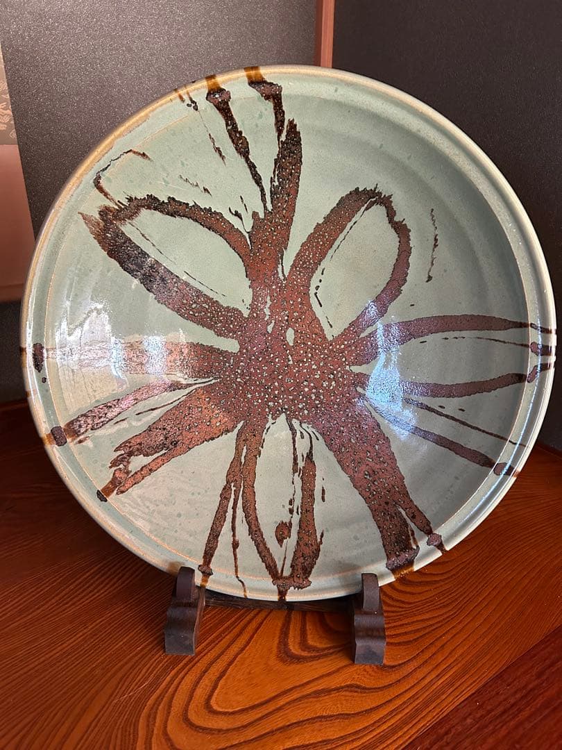 【一点モノ‼️】最高級　青柿流皿　大皿　飾り皿　インテリア　和室 花模様 絵皿