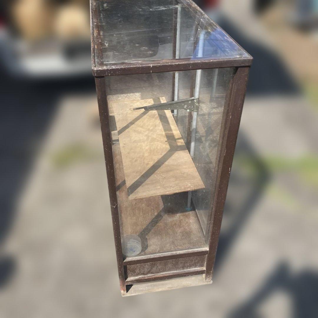 木製ガラスケース 2段　ショーケース　昭和レトロ　飾り棚　店舗用品