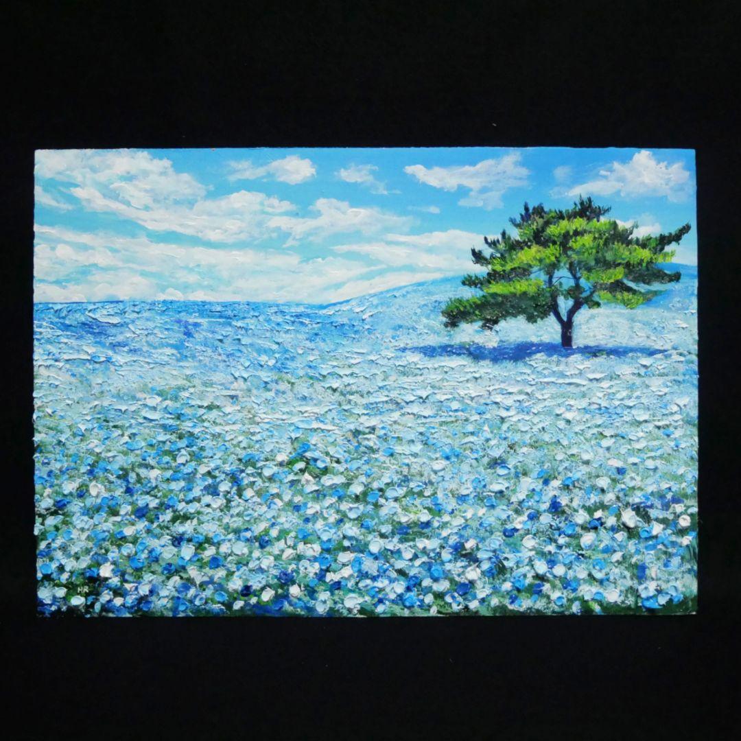 油絵 油彩 油彩画 絵画【ネモフィラの丘】