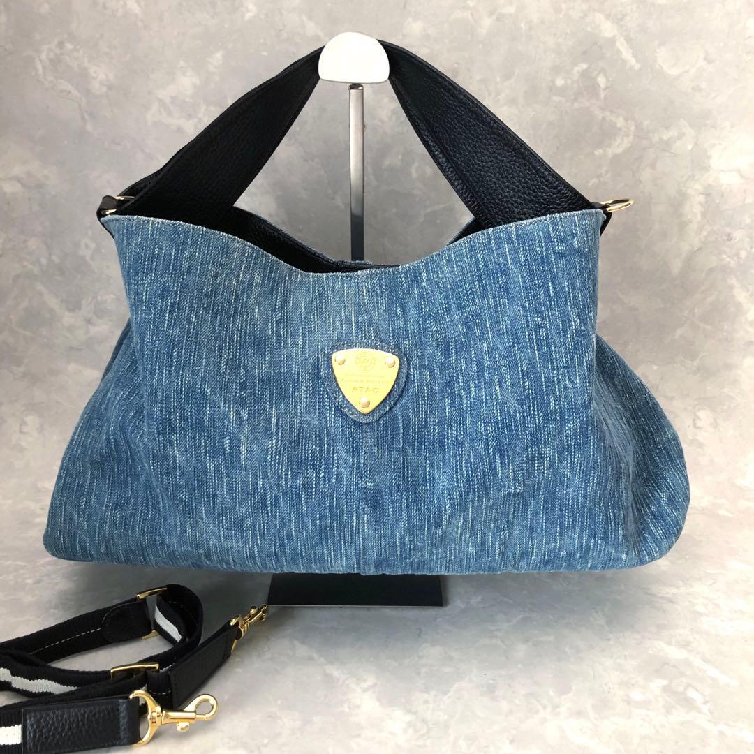 ★美品★アタオ 2WAYハンドバッグ ワンショル デニム エルヴィレザー