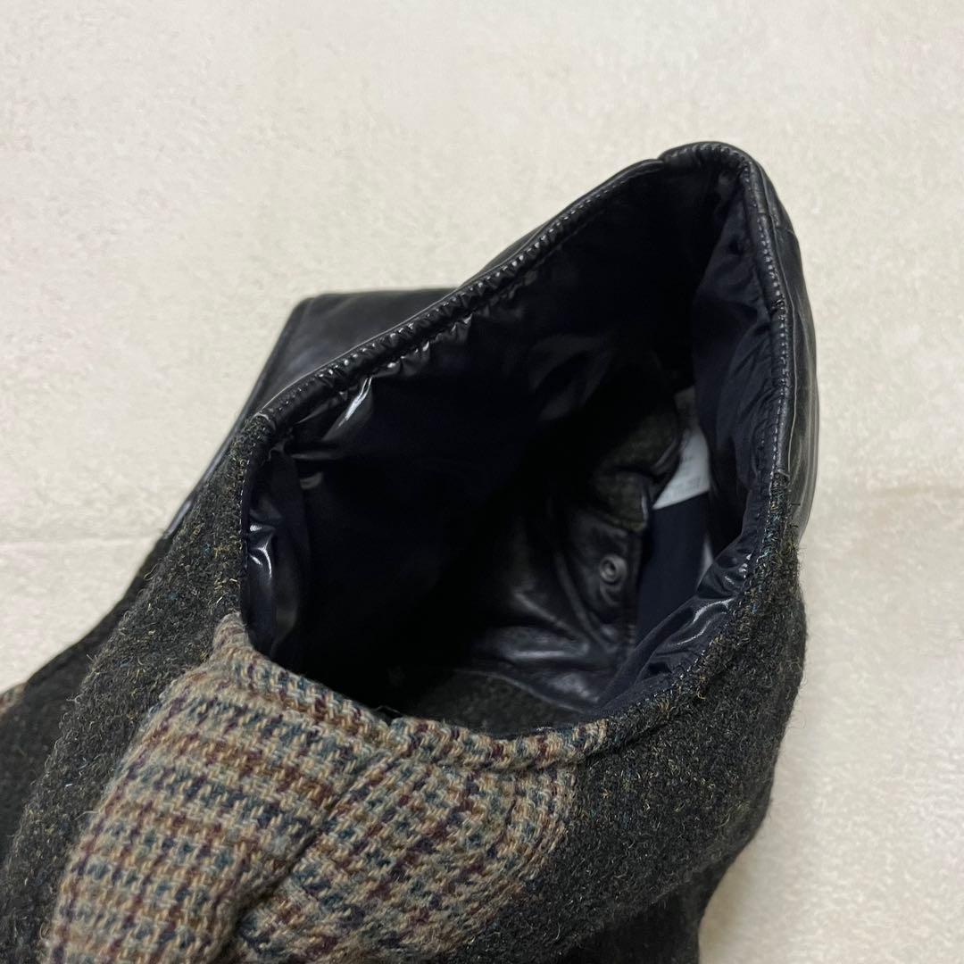 90s 英国製　ビンテージ　ハリスツイード　レザーヨーク切り替えダウンベスト