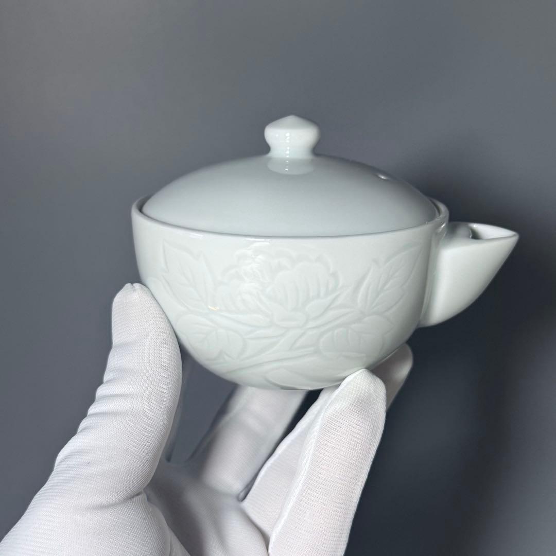 白磁の名工　樋渡陶六　煎茶器　揃い　茶道具　花彫文様　無傷　ほぼ未使用