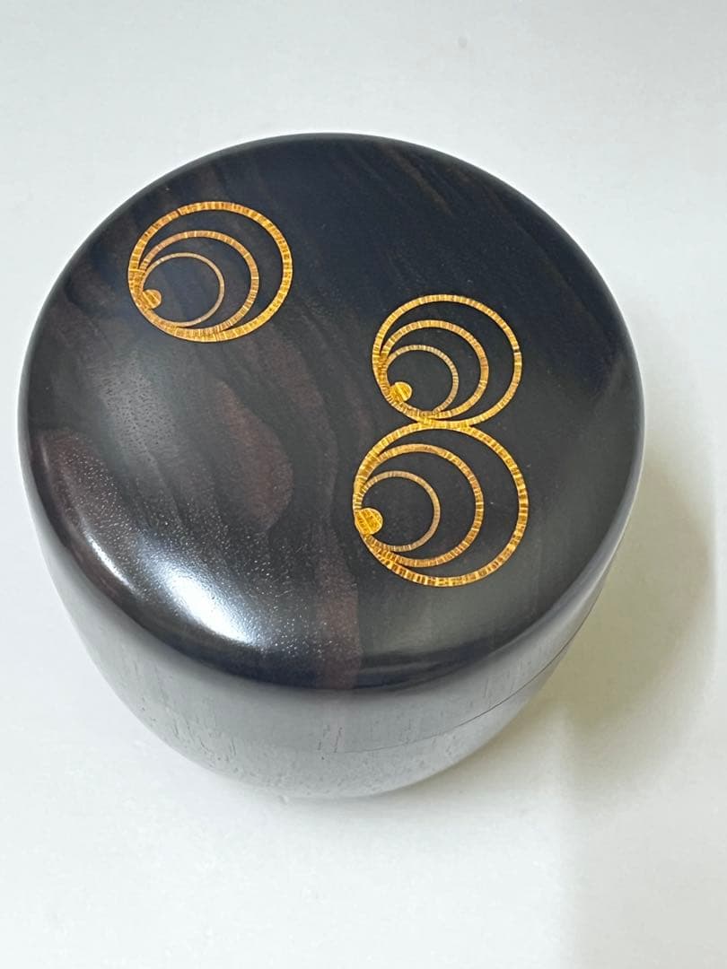 E528 福田芳朗 縞黒檀南天杢象嵌 棗 茶道具 茶器 茶入 共箱 共布