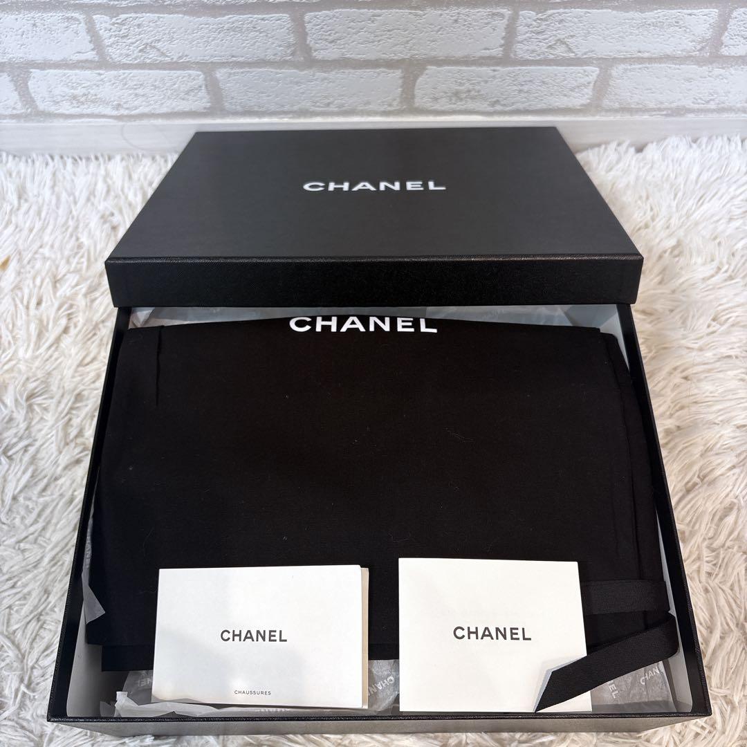 【未使用】　シャネル　パール　ココマーク　ツイード　フラットサンダル　24S