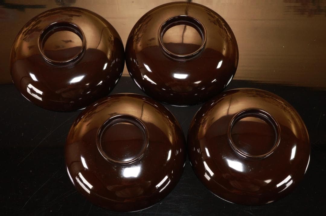 時代漆器　輪島塗　瓢箪図蒔絵　吸物椀　四客　木製　細密 BJ125