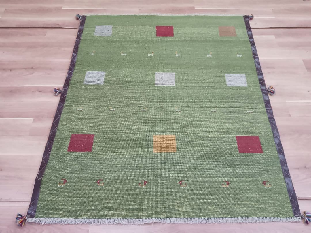 Y3064 ペルシャ絨毯 ギャッベ 手織り ウール 191×150㎝