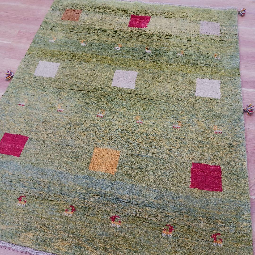 Y3064 ペルシャ絨毯 ギャッベ 手織り ウール 191×150㎝