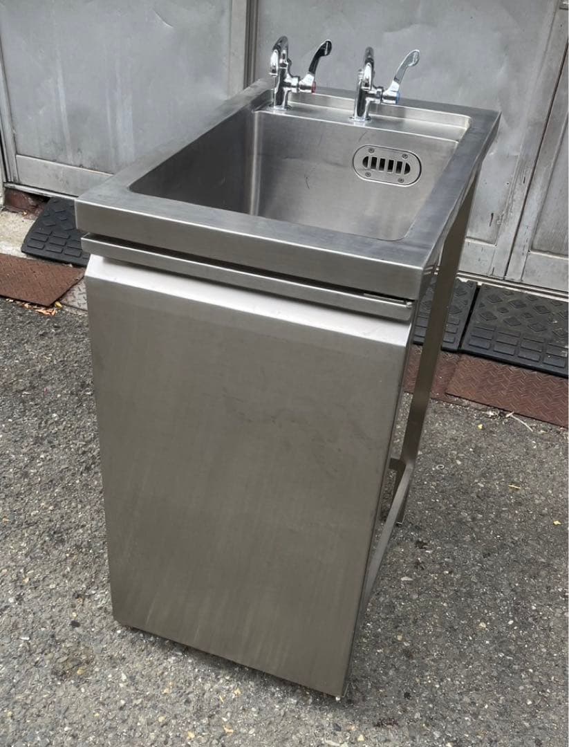 特注品 業務用 1槽シンク ２口蛇口付き 幅450×奥700×高さ850(mm)