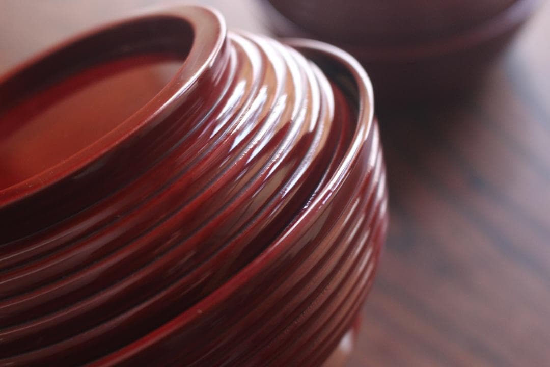 デッドストック！深みある糸目紅溜塗に極上稲穂福来雀蒔絵のお椀2点（検輪島塗雑煮椀