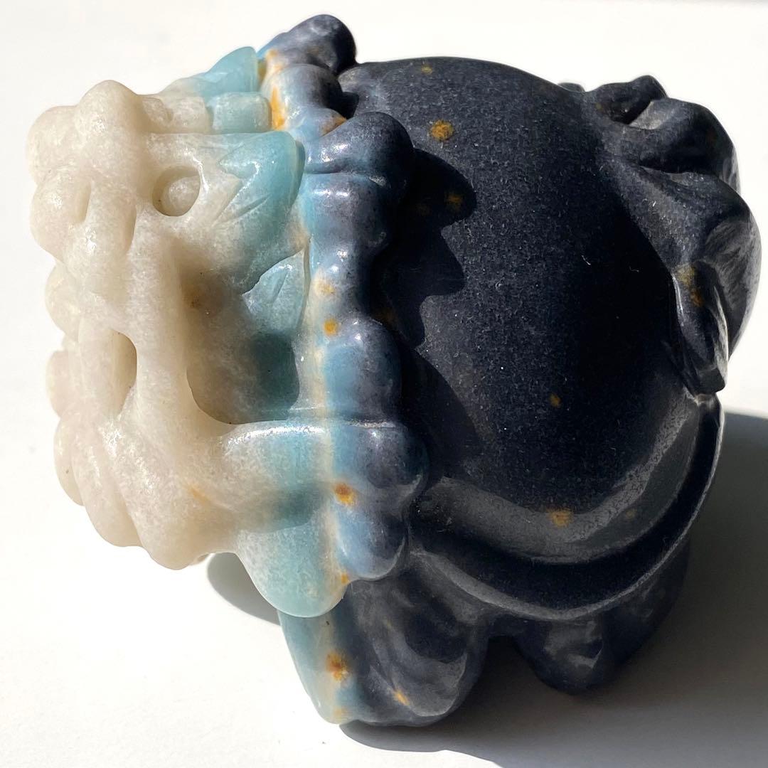 【 天然石 トロレアイト 龍亀 ロングイ さん 約226g 彫物 縁起物 金運