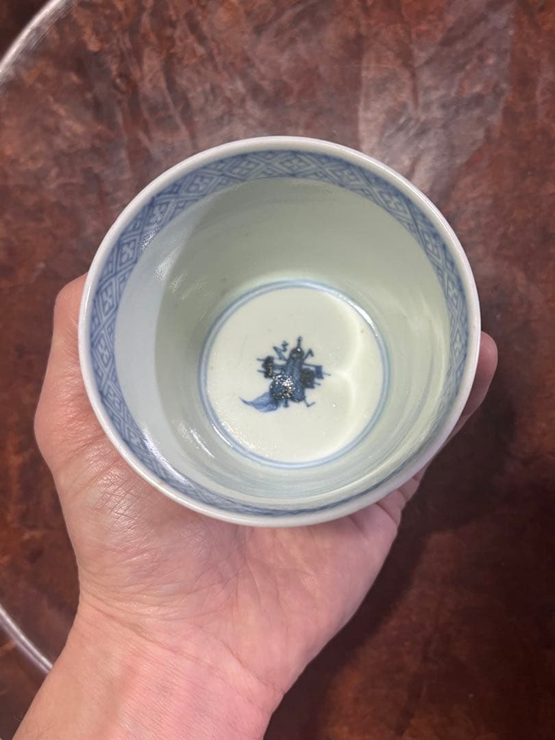 古伊万里　蕎麦猪口　無傷完品　蘇轍　印判　宝珠　軍配　団扇　経巻　宝巻　太湖石