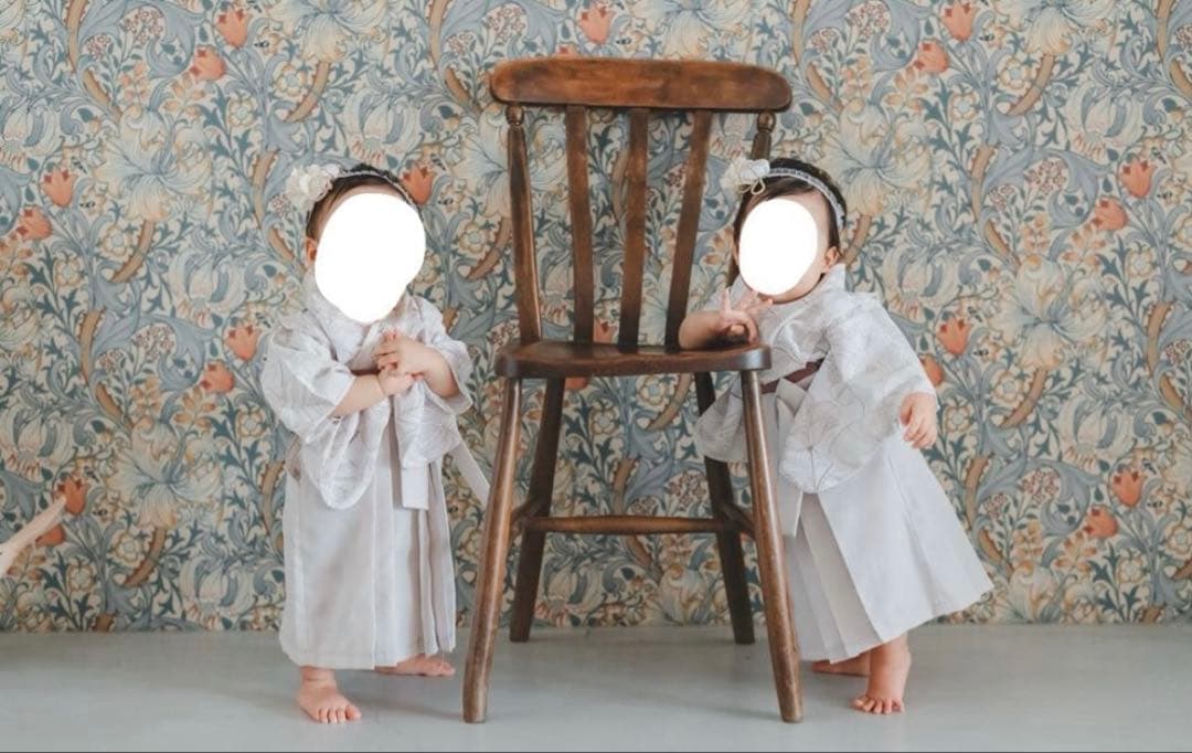 E*＊様 ベビー袴　女の子　tsukihana レン袴　ベビー着物　白　ホワイト