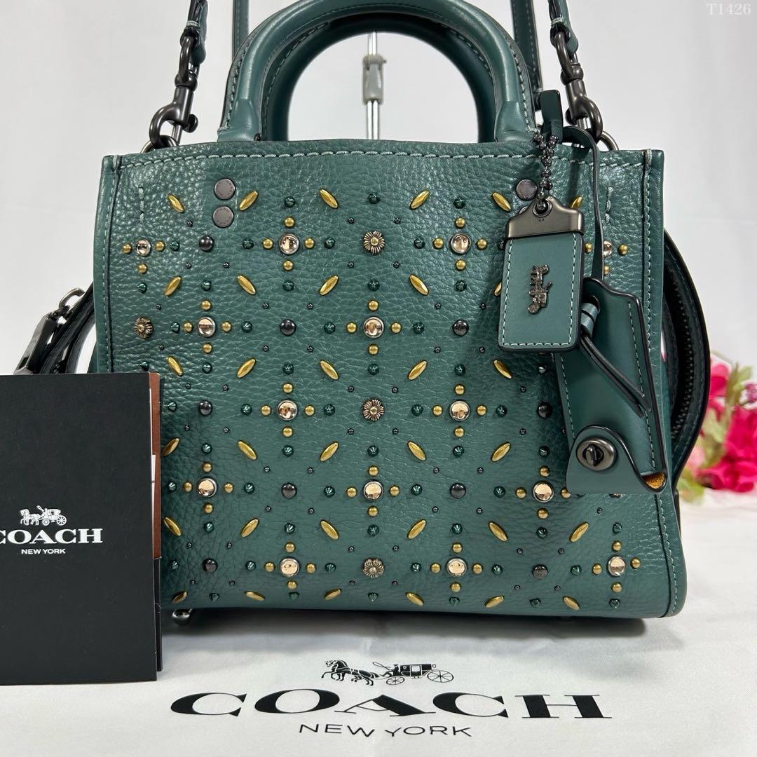 【極美品】コーチ ローグ25 3way ハンドバッグ レザー スタッズ 肩掛け