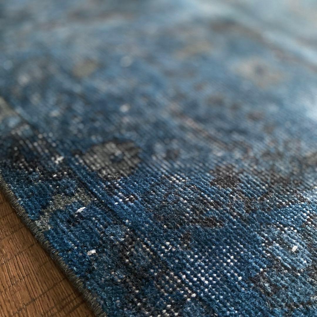 超大判くすみブルー　ヴィンテージラグ　トルコラグ　オーバーダイ