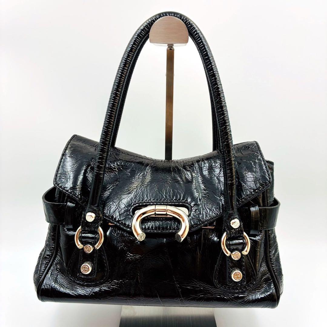 フランチェスコビアジア パテントレザー ハンドバッグ シルバー金具 黒 y2k