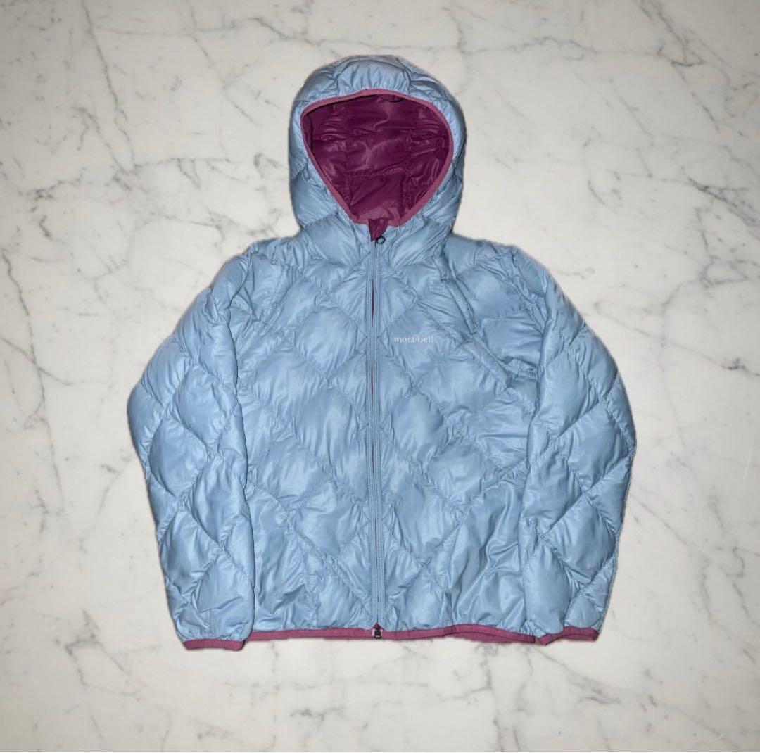 mont-bell ダウンジャケット キルティング　リバーシブル　水色/紫　光沢