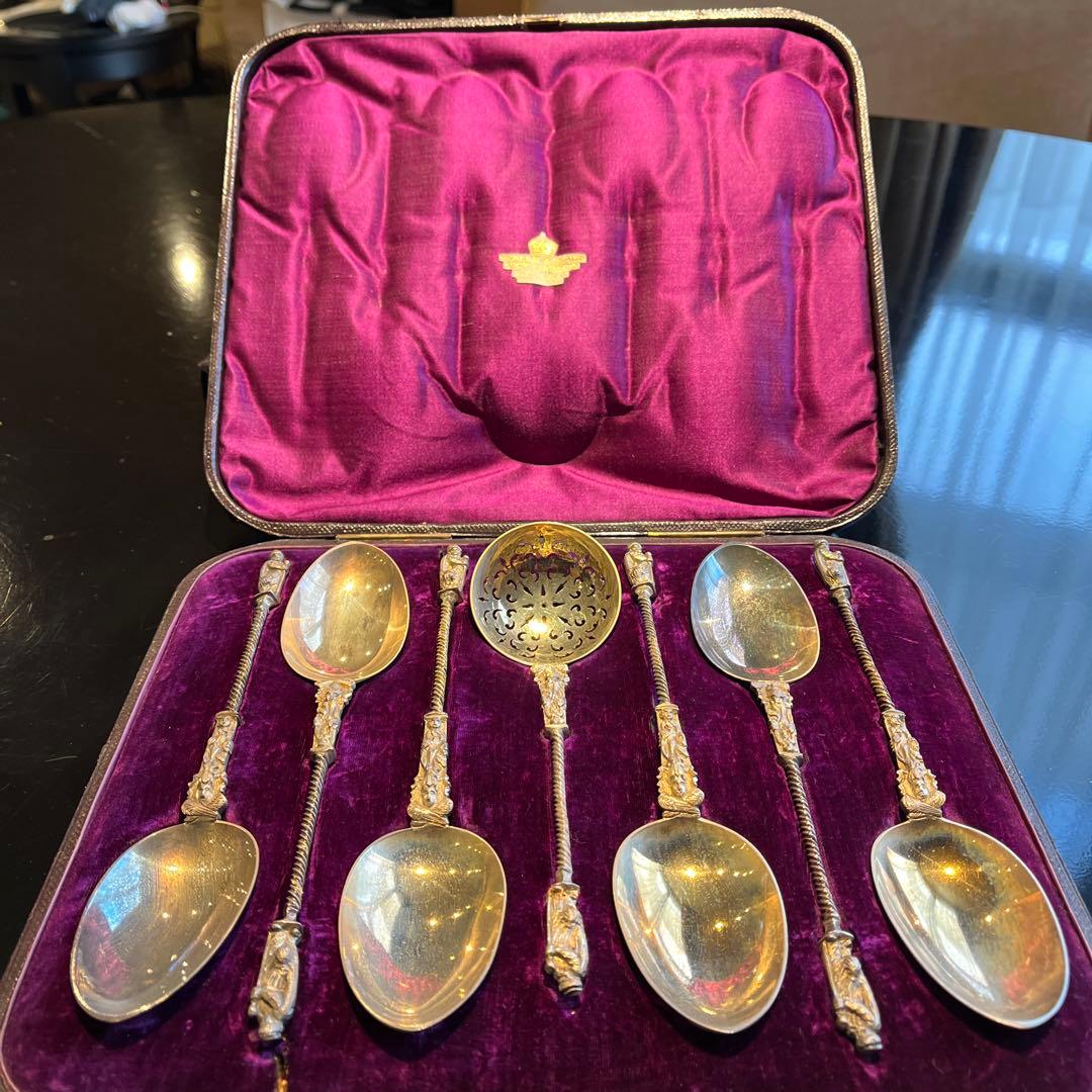 アンティーク　銀製　装飾的スプーンセット 7本