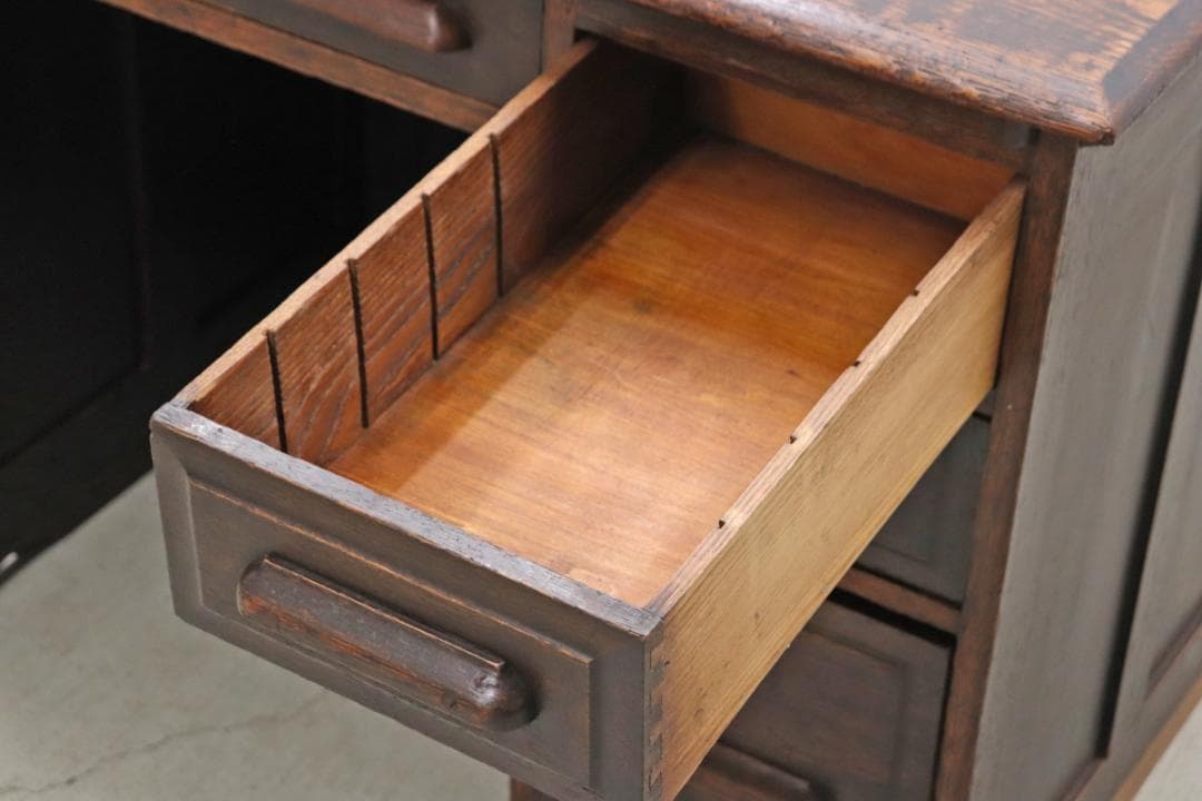 英国 イギリス オーク材 ヴィンテージ 片袖デスク 引き出し 机 書斎 学習