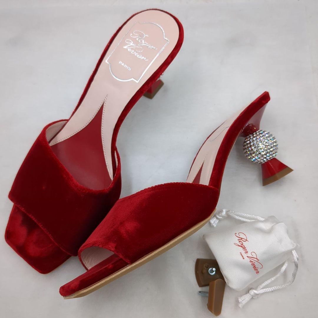 未使用級 ロジェヴィヴィエ ビジュー ヒール ベロア ミュール 36 23cm