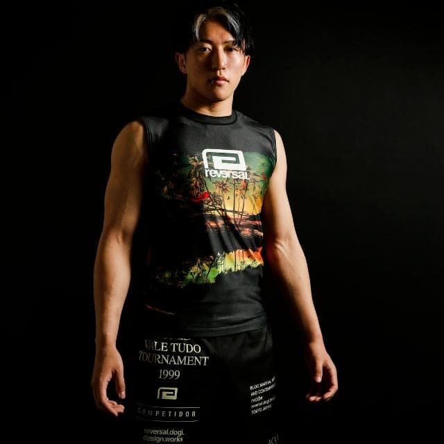 REVERSAL リバーサル リゾート柄 ノースリーブ ラッシュガード 黒