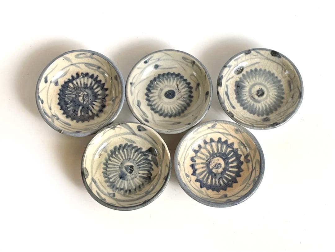 骨董　アンティーク　清朝　中国　染付　花文様　豆皿　小皿　手塩皿　5枚