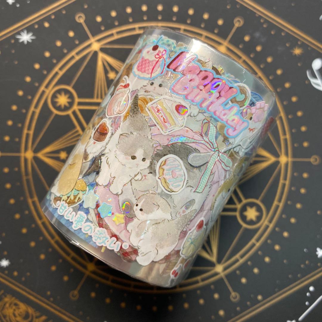 【9090】海外　マスキングテープ　3/5/巻　貝殻光　猫　動物　ケーキ　装飾系