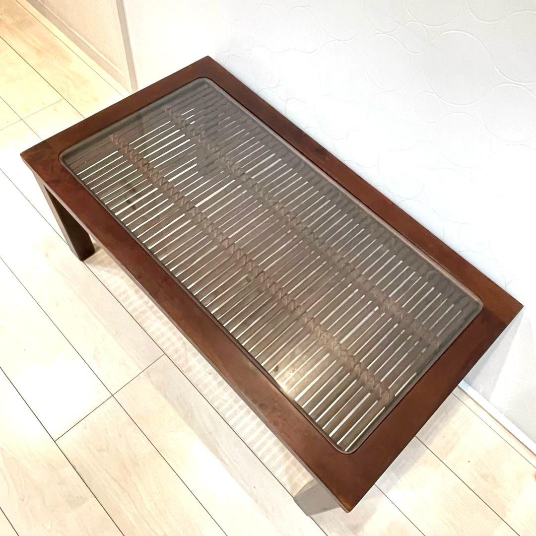 座卓 ガラストップ ローテーブル 竹編み 和モダン バンブー 古民家風 レトロ