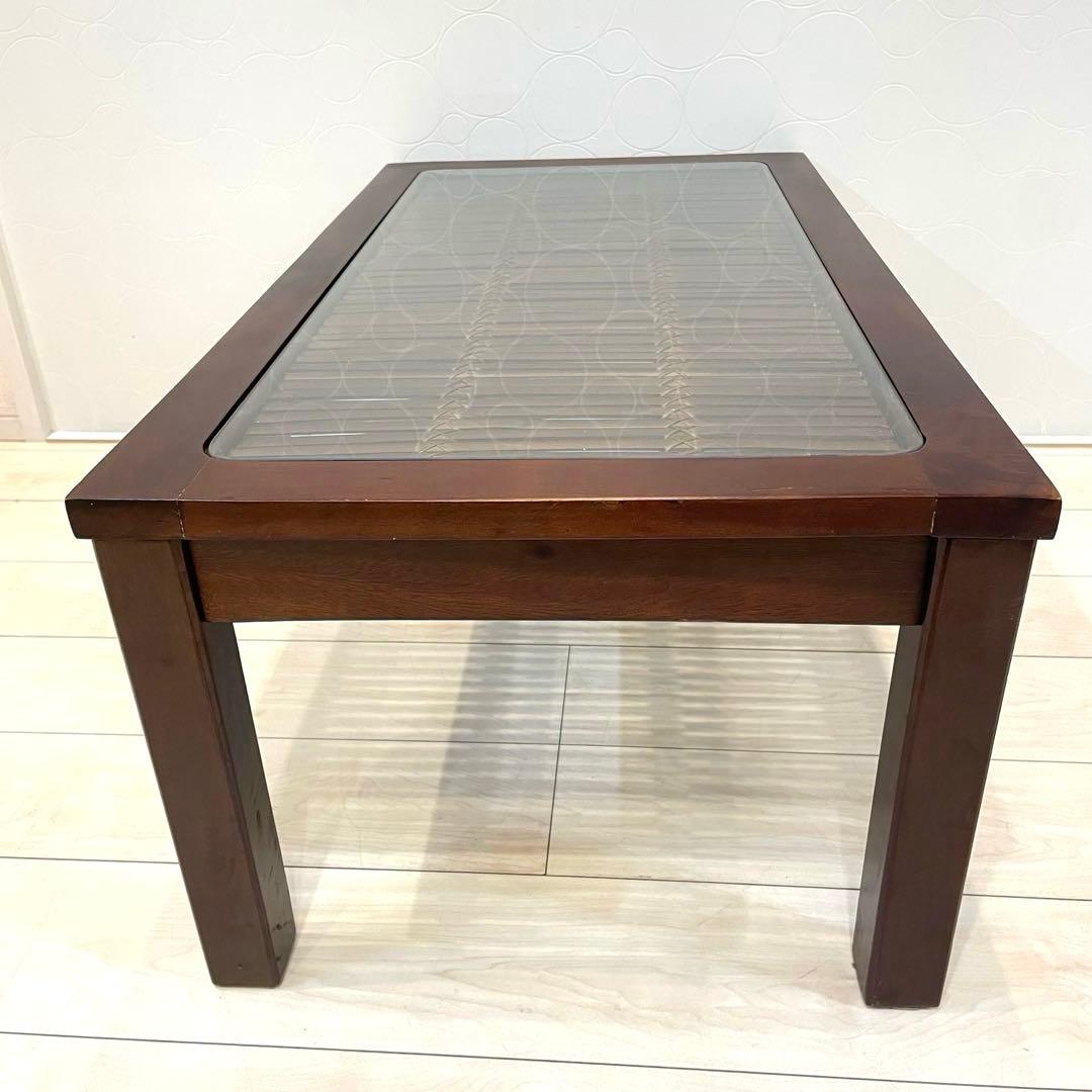 座卓 ガラストップ ローテーブル 竹編み 和モダン バンブー 古民家風 レトロ