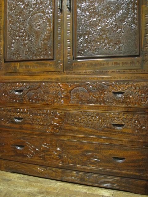 伝統工芸 軽井沢彫り 栃 無垢材 桜 彫刻 和箪笥/衣装箪笥/整理箪笥/着物箪笥