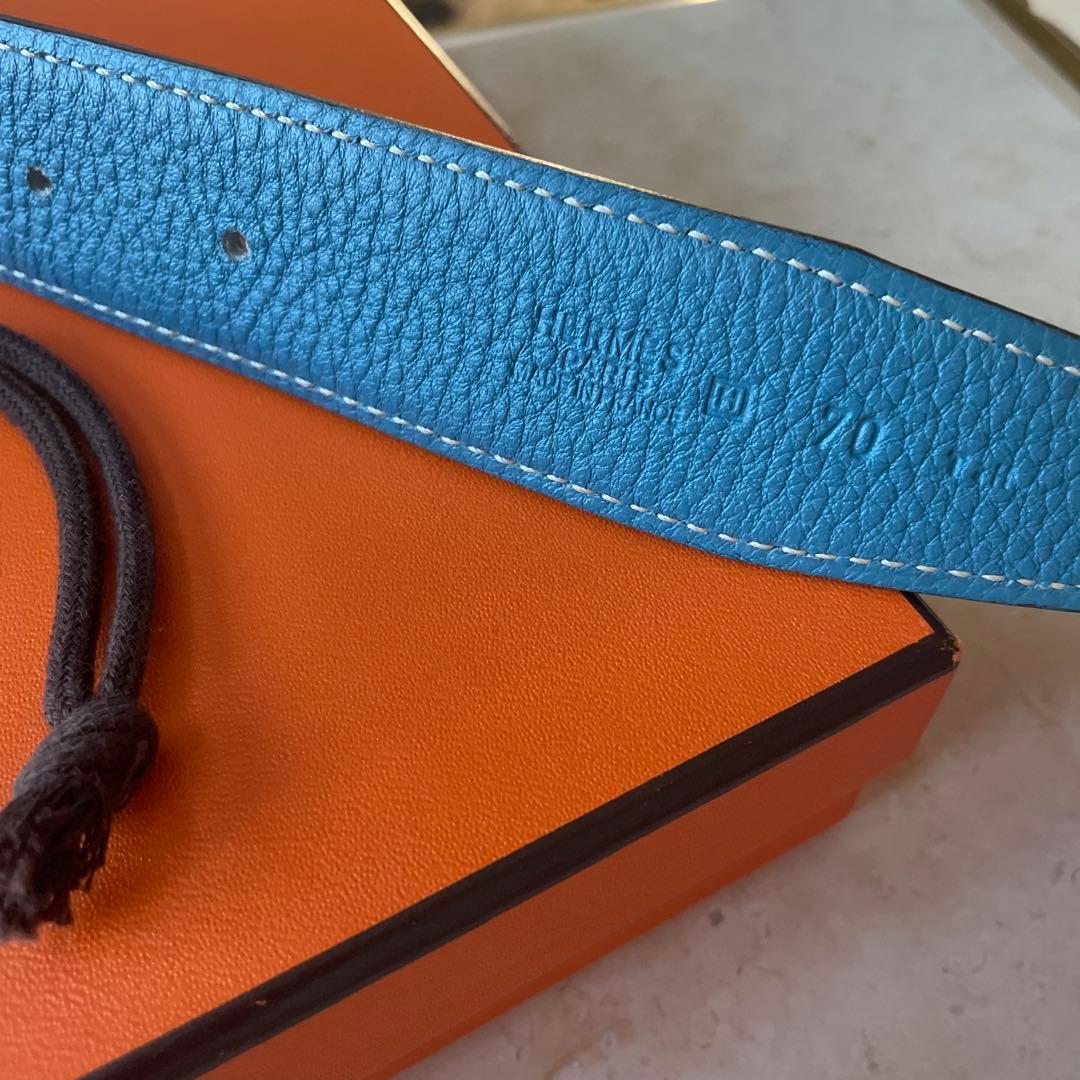 Hermès 黒と青レザー ベルト 70cm