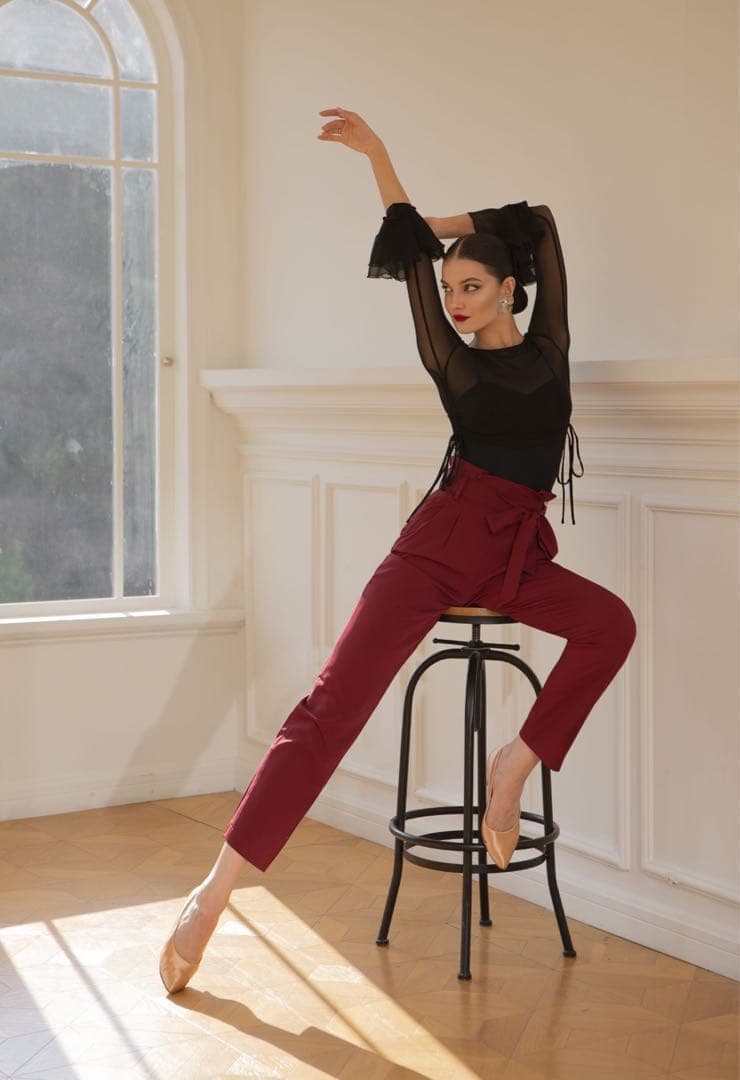 TID バーガンディ レッスンウェア パンツ　社交ダンス　ズボン