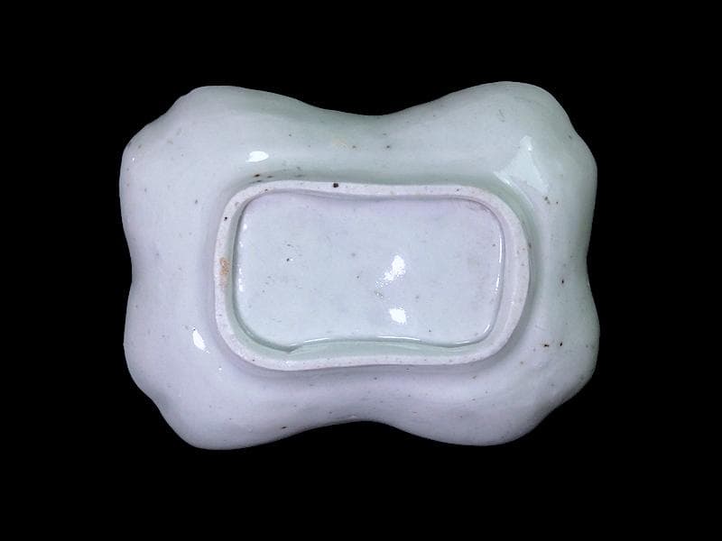 古伊万里　染付　型刷印判　氷裂紋の図　変形皿　江戸期　E655AS-CPo