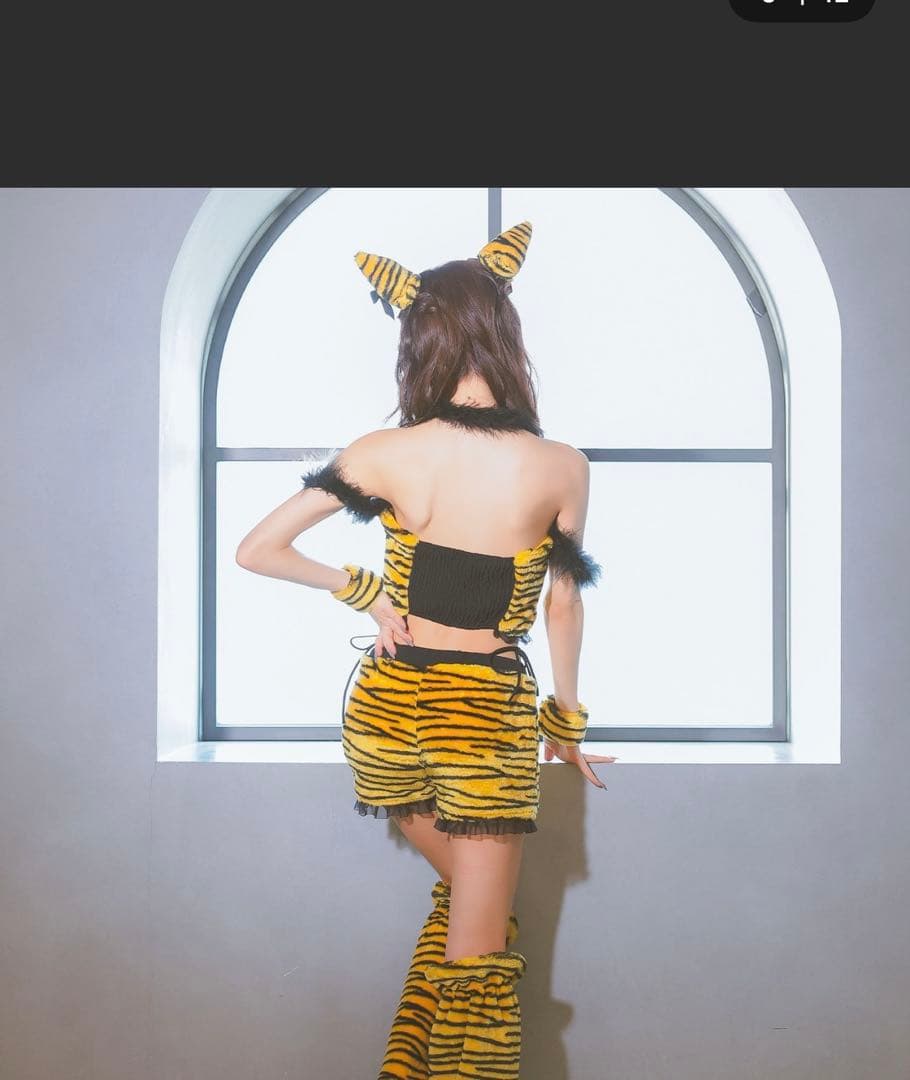 コスプレ 鬼 へそ出し レース リボン ツイン アニマル 6点セット 節分　M