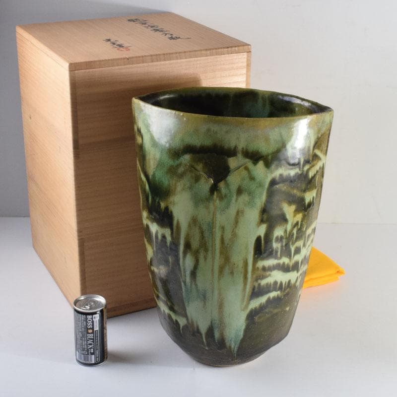 茶道具　叶光夫造　窯変釉　扁壷　嗣女妙子識箱　N　8823A