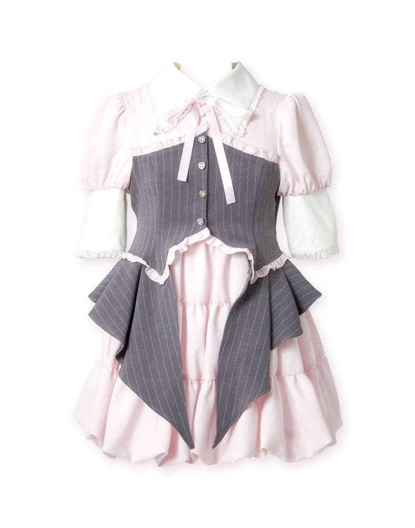 AVENCHUMU ストライプフリルコルセットバルーンワンピース