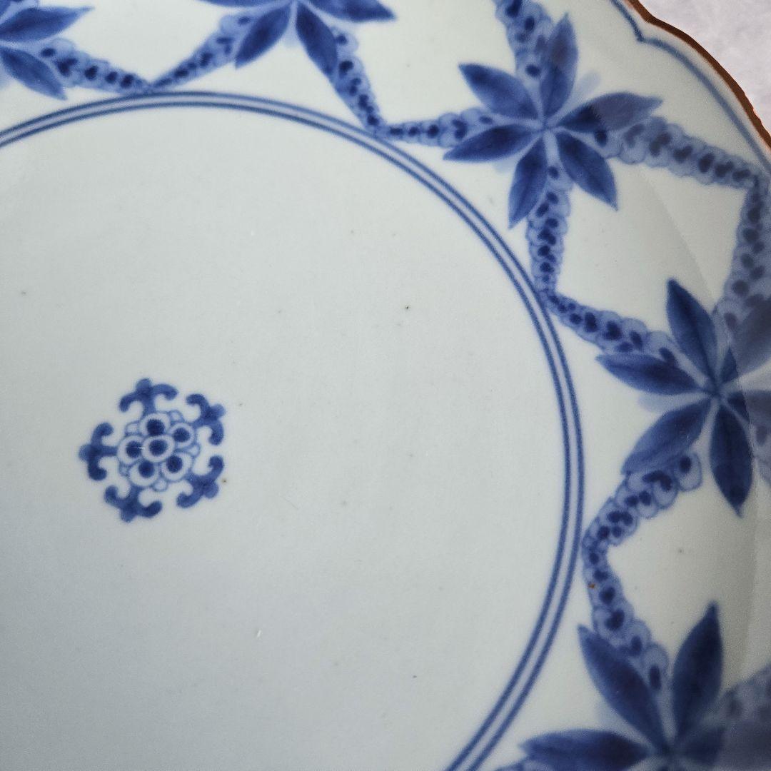 古伊万里　染付　七寸皿　藤　江戸時代　金直し　骨董　金継ぎ　アンティーク　五弁花