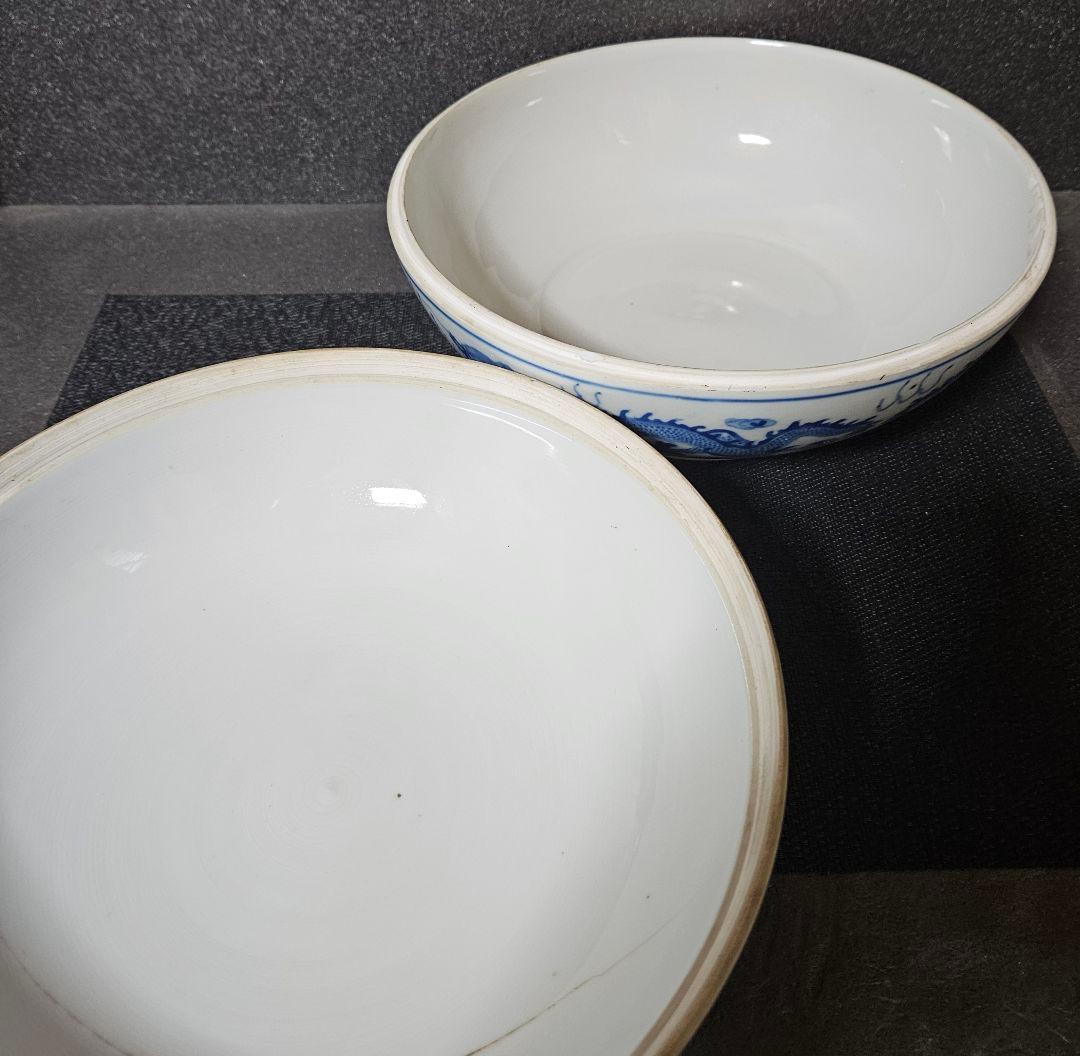 中国陶磁器【大清光緒年製銘】五爪の龍の図　径27.2cm　大蓋物　食籠　中国古玩