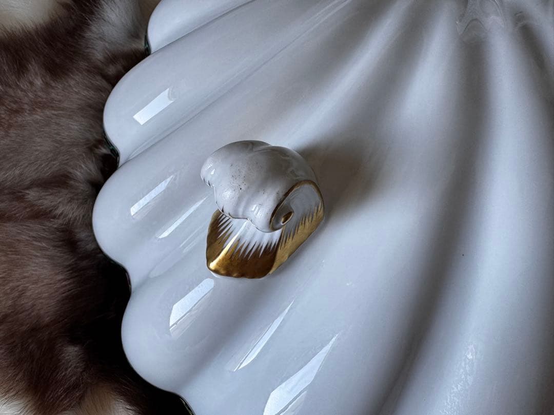 HEREND ヘレンド　西安の黒　41cm脚付き貝形大鉢シェルトレイ　マンダリン