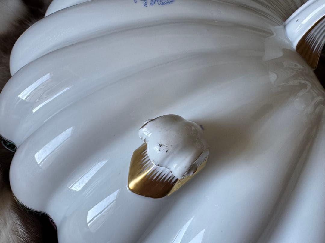 HEREND ヘレンド　西安の黒　41cm脚付き貝形大鉢シェルトレイ　マンダリン