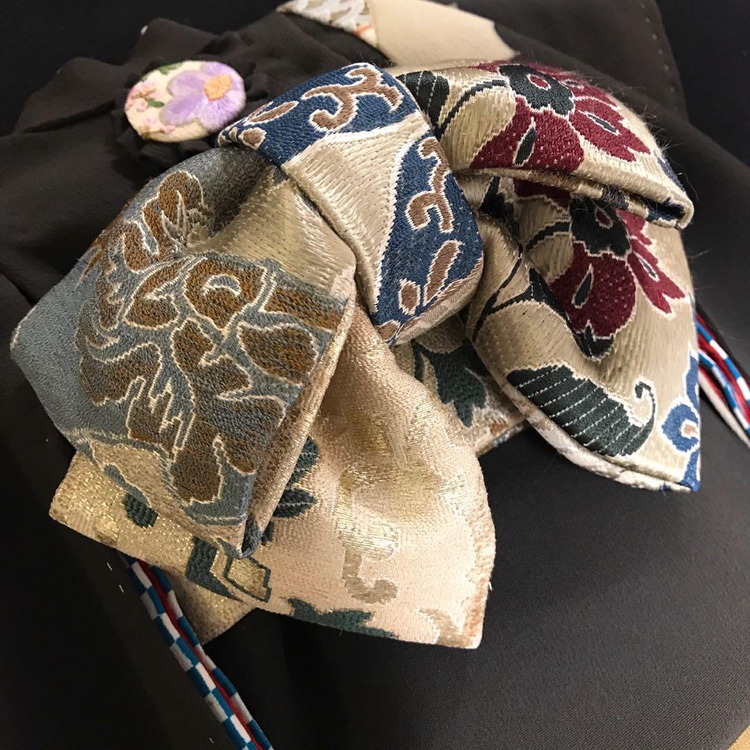 ＊ 市松人形 12号 アンティーク 黒留袖 着物 帯 ＊ 留袖 大正